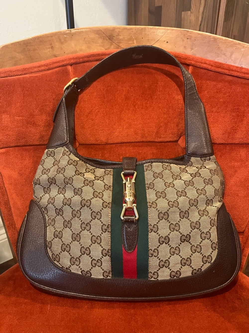 Gucci Web Sherry Line Jackie Brown GG Canvas Shoulder Bag - Medium